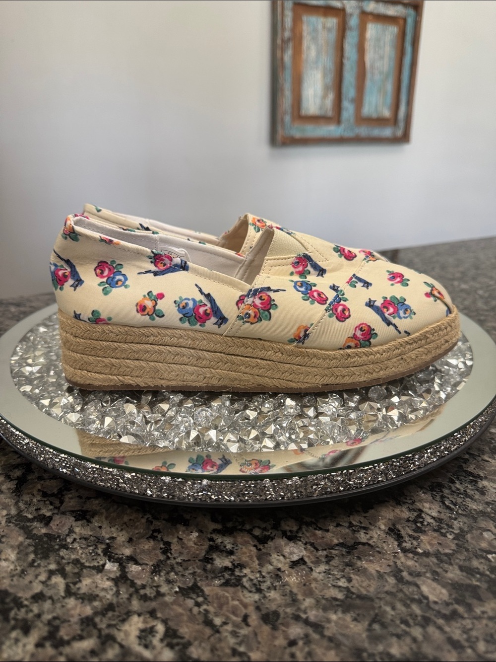 American Eagle Outfitters Cream Floral Espadrille Wedge Slip-On